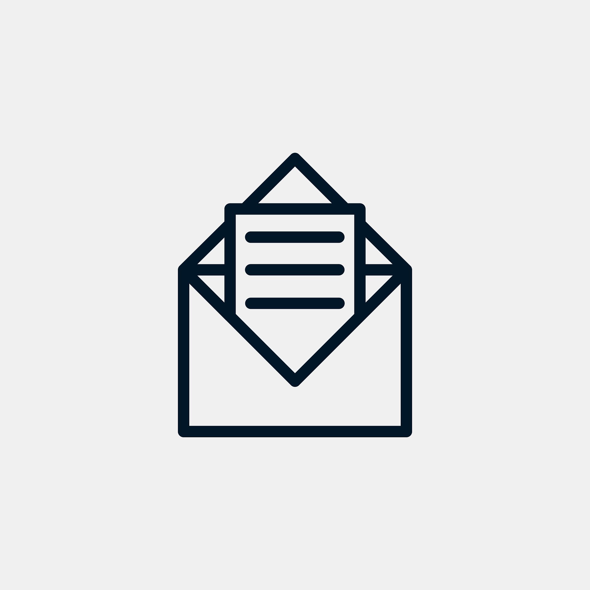 Ein einfaches, stilisiertes Icon eines Briefumschlags mit einem Stück Papier darin, auf dem mehrere horizontale Linien dargestellt sind, die den Inhalt eines Dokuments symbolisieren.
